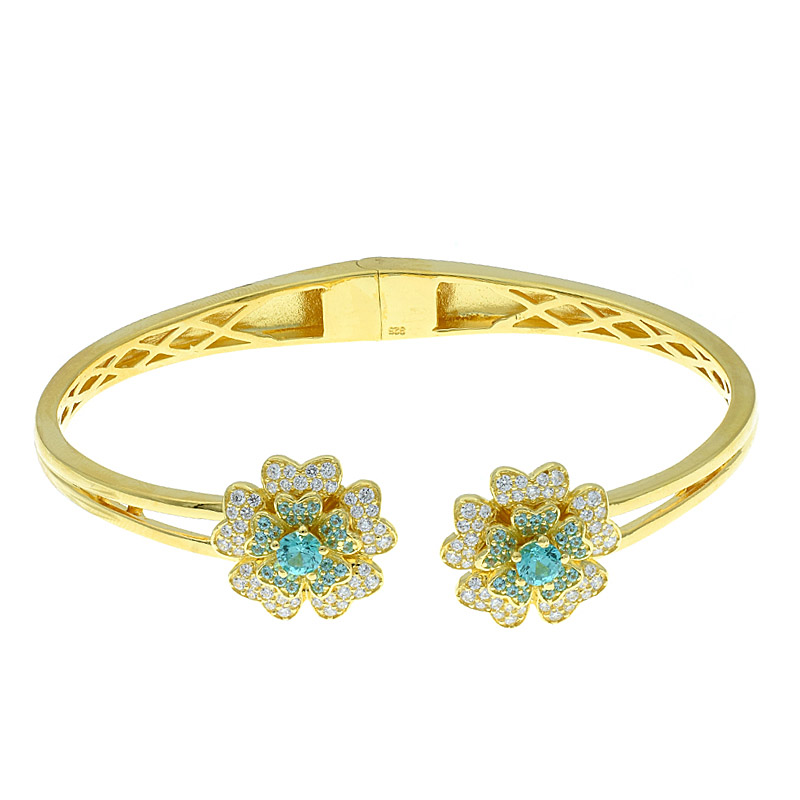 Double Flower Open Bangle For Women