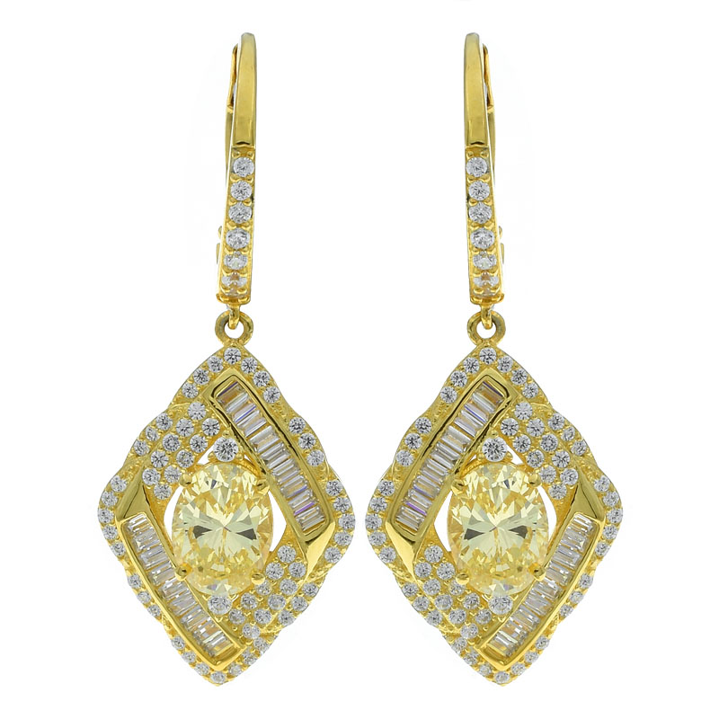 Women Diamond Yellow CZ Hinge Earrings
