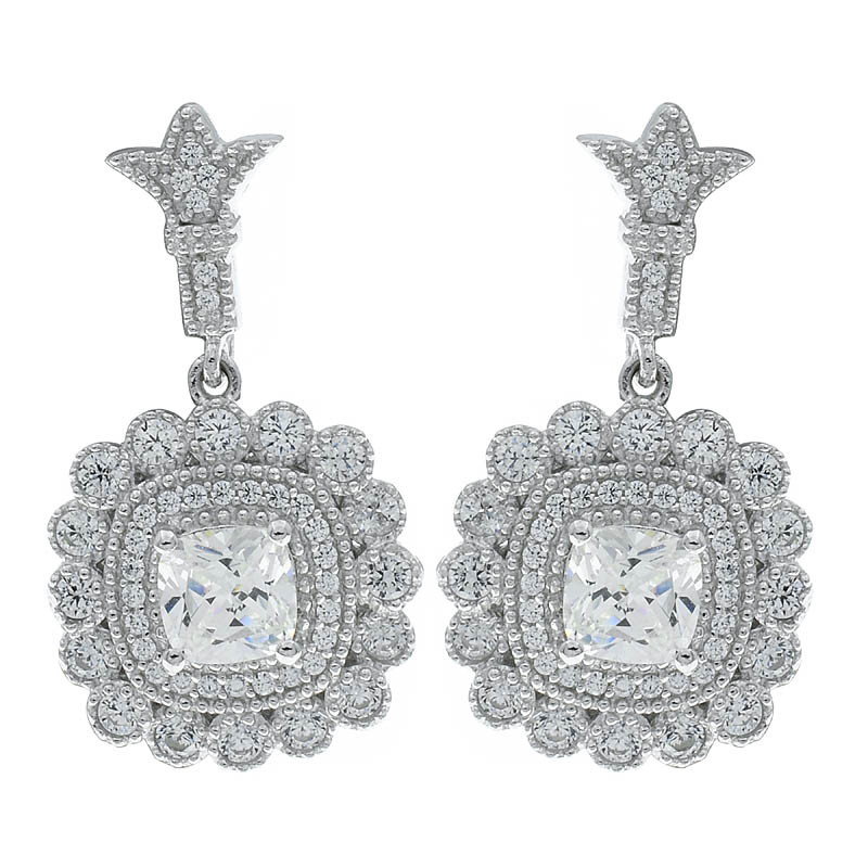 Women Halo Cushion White CZ Earrings Jewelry