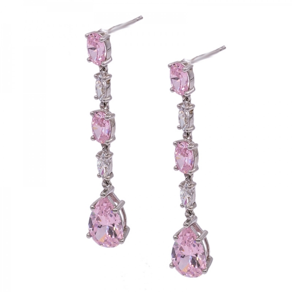 orecchini lunghi a goccia rosa diamante in argento sterling 925 