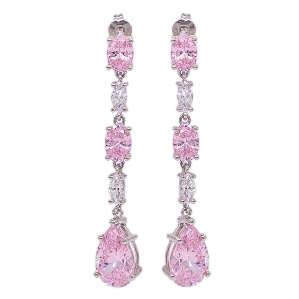 orecchini lunghi a goccia rosa diamante in argento sterling 925 