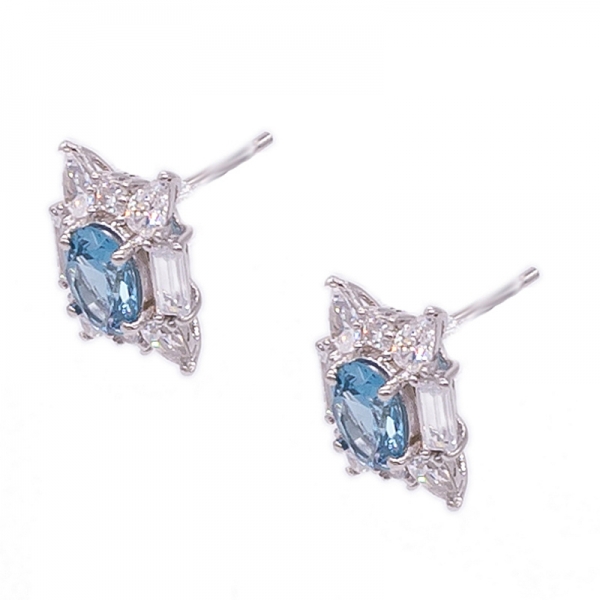 orecchini a bottone nani in argento 925 con diamante blu 