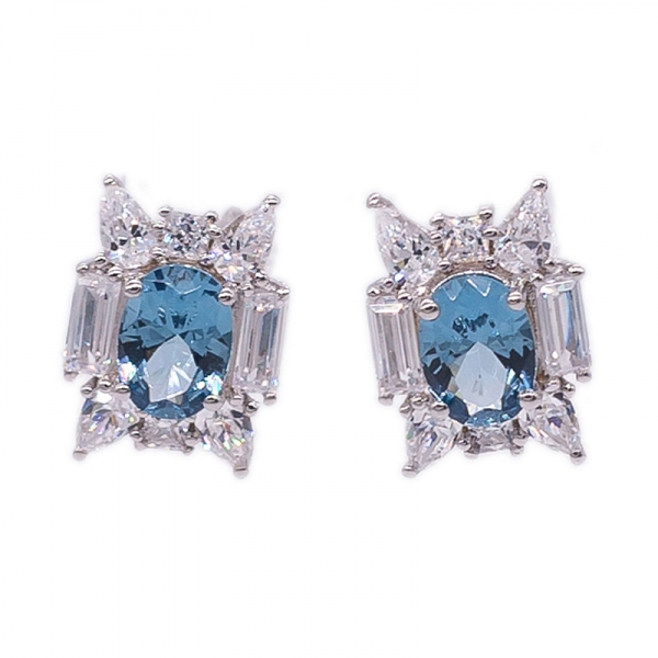 orecchini a bottone nani in argento 925 con diamante blu 