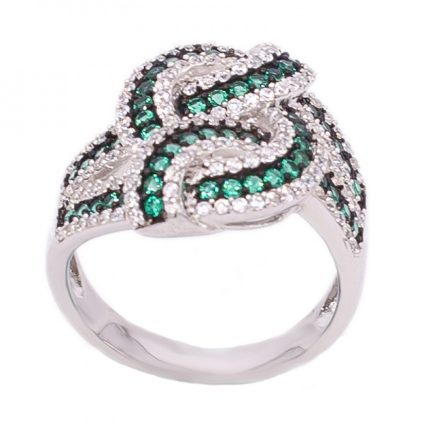 anello in argento inciso bicolore con nano verde e cz bianco 