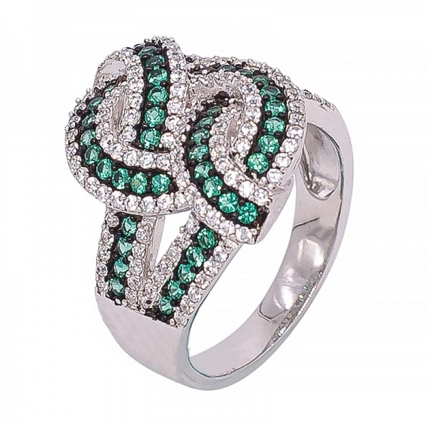 anello in argento inciso bicolore con nano verde e cz bianco 