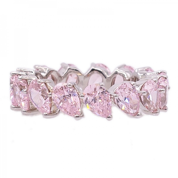 anello a forma di pera rosa scintillante con diamante 925 