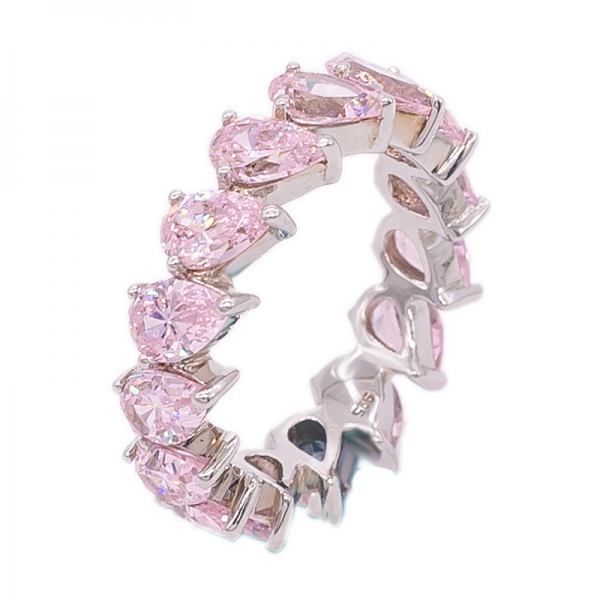 anello a forma di pera rosa scintillante con diamante 925 
