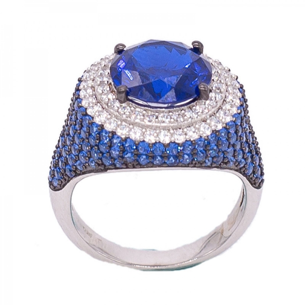 925 spettacolare anello blu rotondo in argento nano 