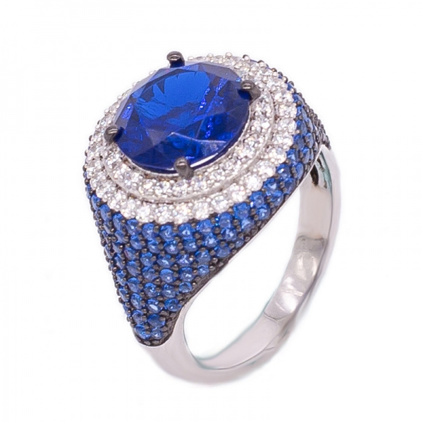 925 spettacolare anello blu rotondo in argento nano 