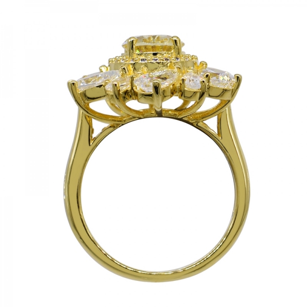 bel anello in argento placcato oro giallo floreale 