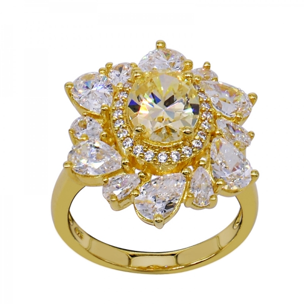 bel anello in argento placcato oro giallo floreale 