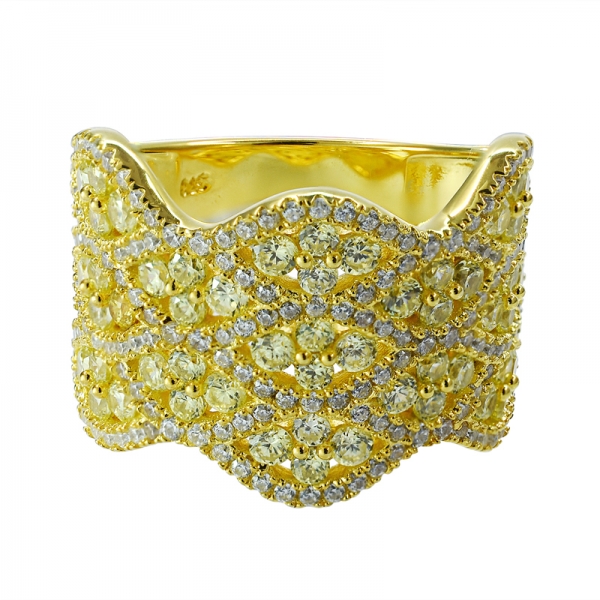 anello in argento placcato oro con cz giallo e bianco 