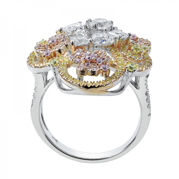 anello in argento placcato bicolore con pietre di tre colori 