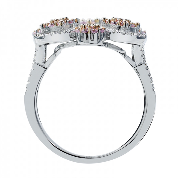 anello rotondo in argento cz rosa e bianco con placcatura bicolore 
