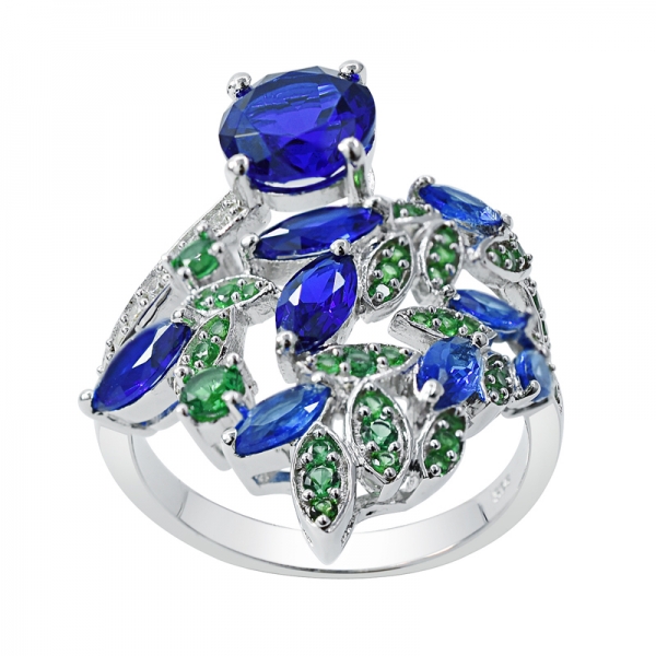 anello a forma di foglia blu e verde nano in argento sterling 925 