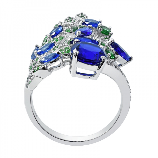 anello a forma di foglia blu e verde nano in argento sterling 925 