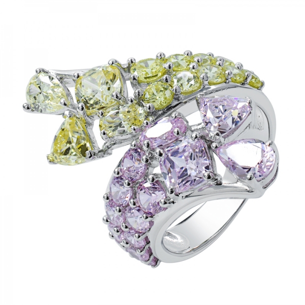 Anello in argento sterling 925 con diamante rosa e diamante giallo cz 