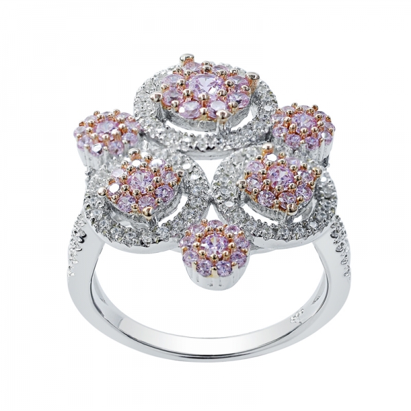 anello rotondo in argento cz rosa e bianco con placcatura bicolore 