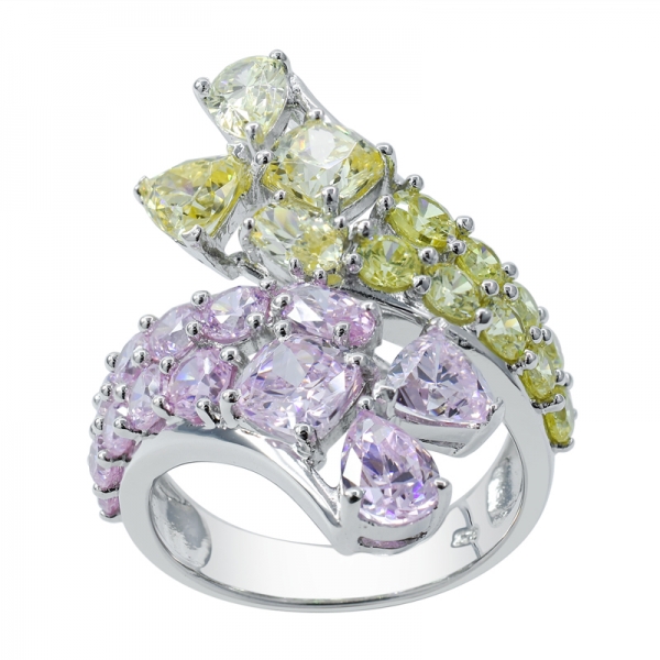 Anello in argento sterling 925 con diamante rosa e diamante giallo cz 