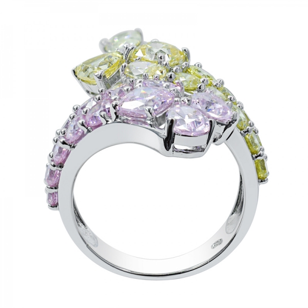 Anello in argento sterling 925 con diamante rosa e diamante giallo cz 