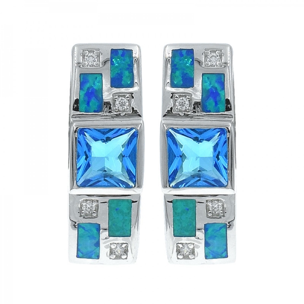 Orecchini in argento 925 opale con pietre blu oceano 