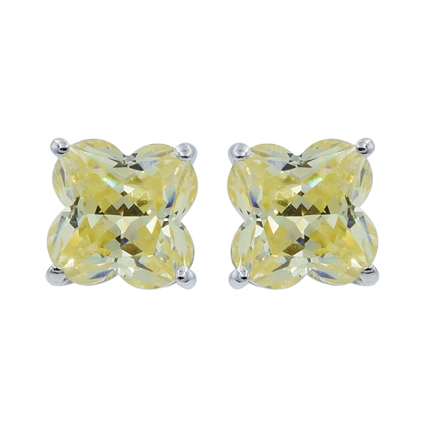 Orecchini in argento 925 con diamante quadrifoglio giallo taglio cz 