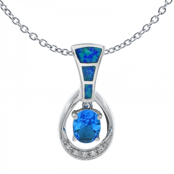 pendente in opale con pietre blu oceano in argento sterling 925 