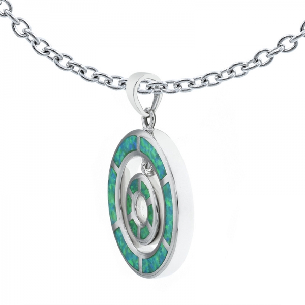 Ciondolo in opale da laboratorio verde in argento 925 con doppia punta rotonda 