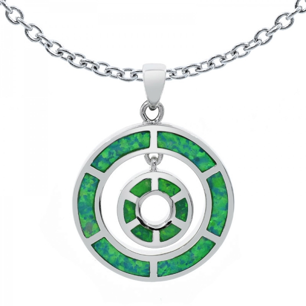 Ciondolo in opale da laboratorio verde in argento 925 con doppia punta rotonda 