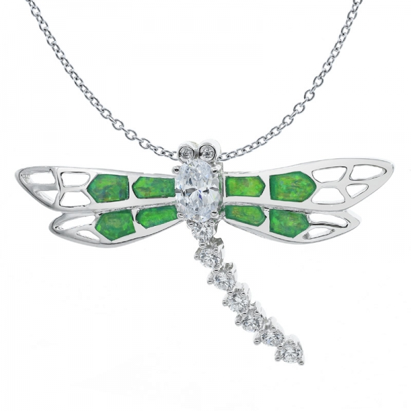 ciondolo opale d'argento brillante libellula laboratorio verde 