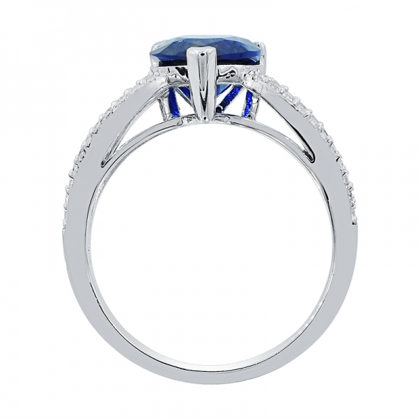 anello classico da donna placcato in rodio con forma a pera blu nano 