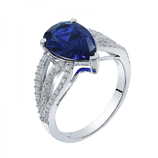 anello classico da donna placcato in rodio con forma a pera blu nano 