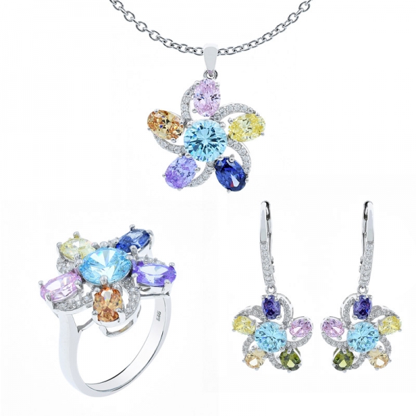 set di gioielli a forma di fiore multicolor in argento 