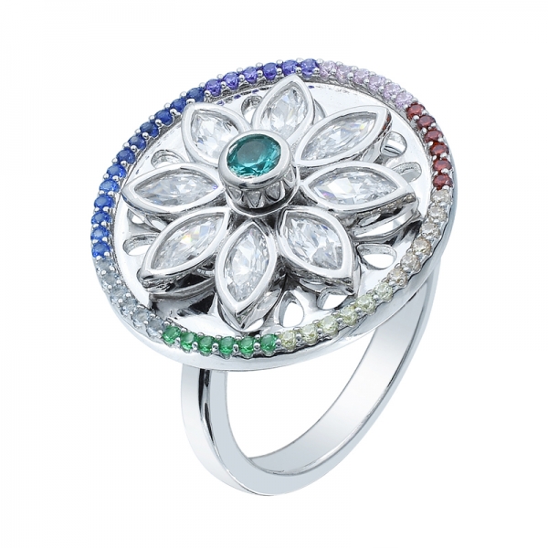 Anello in argento 925 spinning floreale per donna 