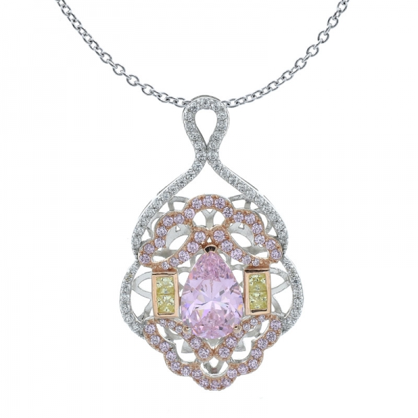 Collana in argento 925 con preziosa forma a goccia di diamante rosa cz 