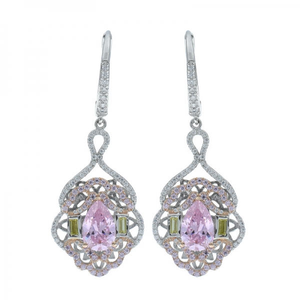 Orecchini donna in argento 925 con diamante rosa cz di lusso 