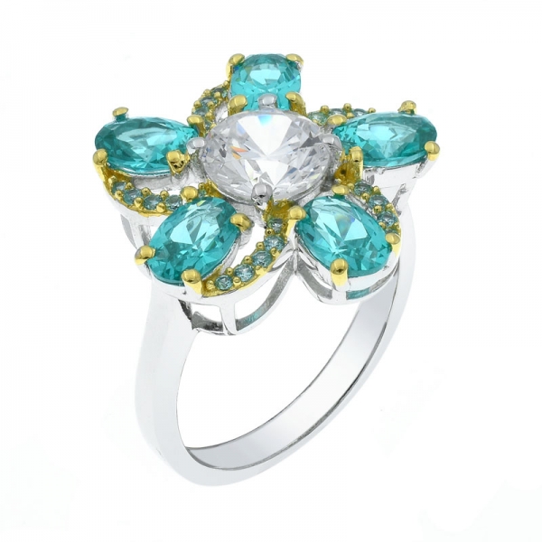 anello d'argento alla moda a forma di fiore arcobaleno 