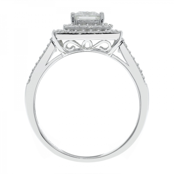 Elegante anello doppio quadrato in argento sterling 925 