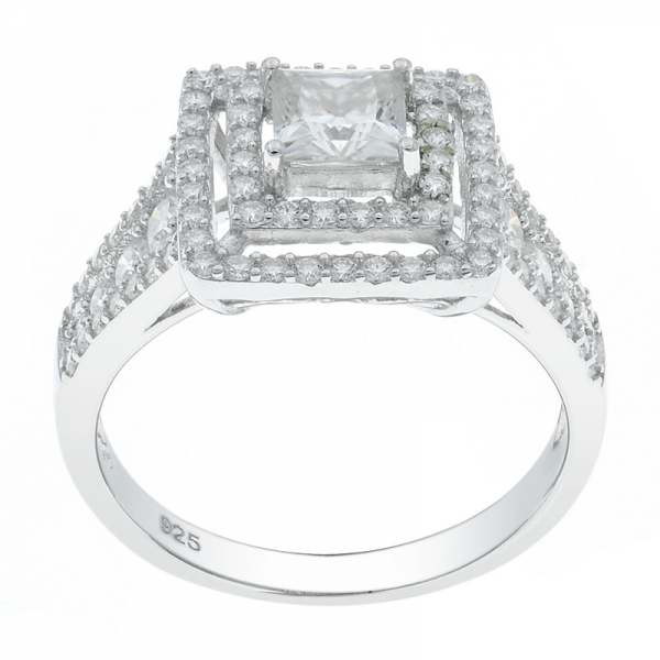 Elegante anello doppio quadrato in argento sterling 925 