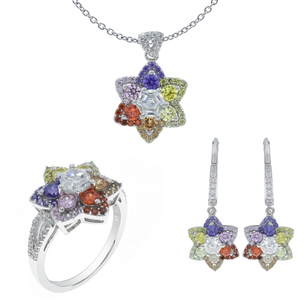 Set di gioielli a forma di fiore multicolore in argento sterling 925 
