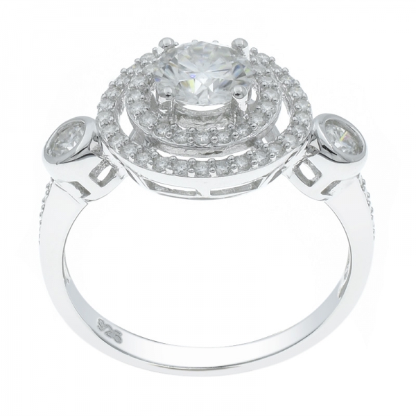 Anello a doppio anello in argento 925 con tre pietre 