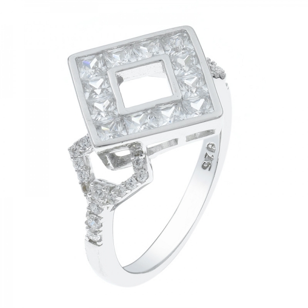 anello di forma quadrata in argento 925 alla moda 