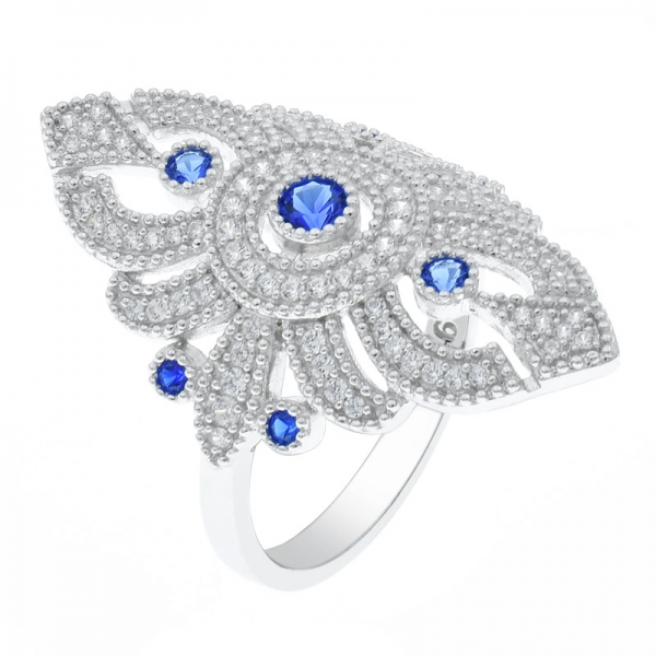 favoloso anello in argento 925 con nano blu e cinturino bianco 