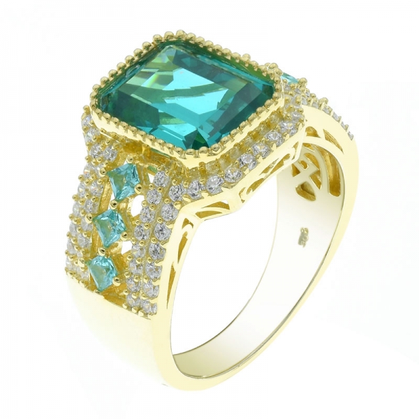 eclatante anello paraiba in argento 925 con taglio smeraldo 