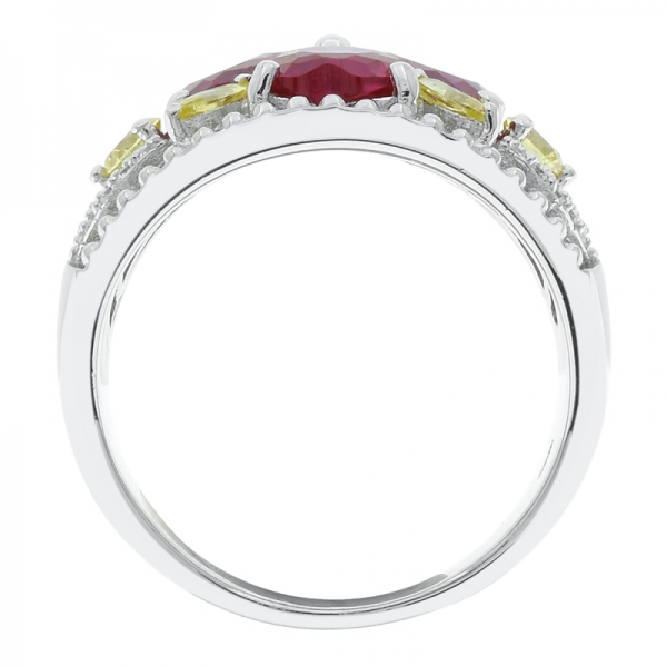 anello in argento 925 a quattro foglie di corindone rosso 