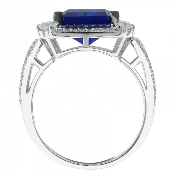 elegante moda argento 925 taglio smeraldo blu anello nano 