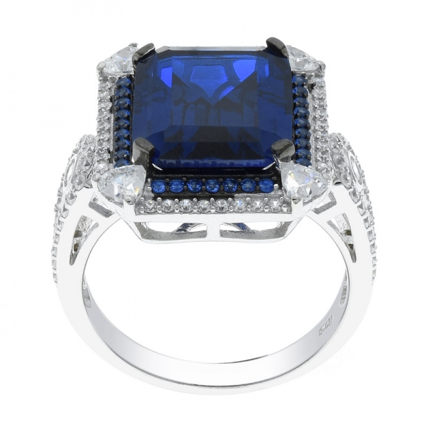 elegante moda argento 925 taglio smeraldo blu anello nano 