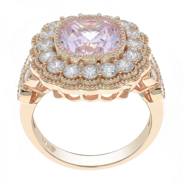 cina anello fiore in argento sterling 925 con diamante rosa cz 