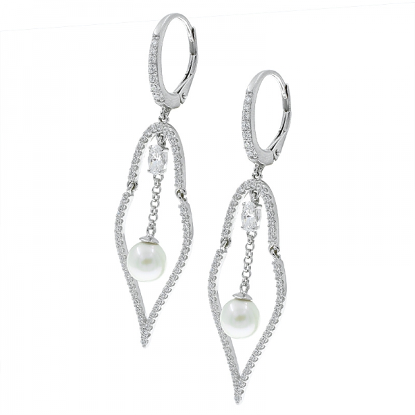 orecchini pendenti in argento sterling 925 con perle trasparenti e pietre chiare 