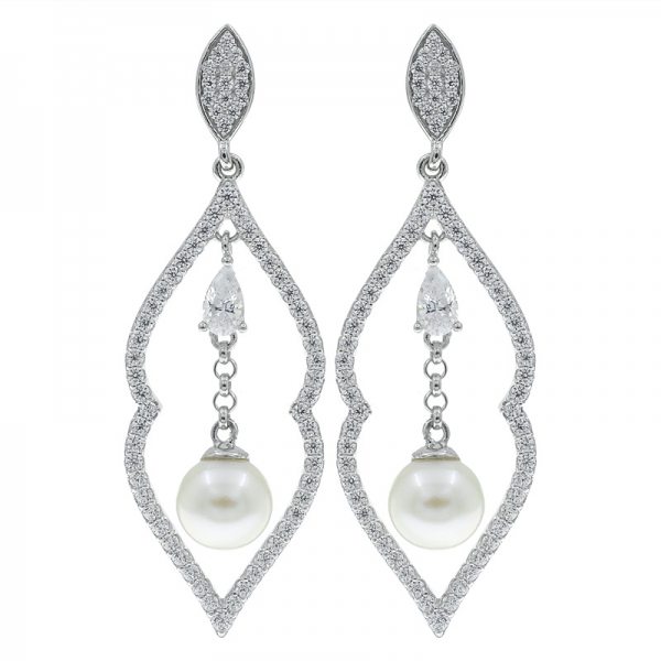 classici orecchini in argento sterling con perle a goccia aperta con pietre chiare 